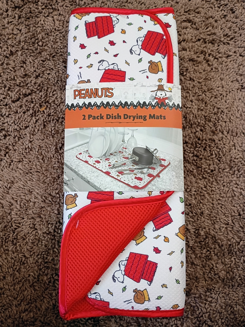 Peanuts Snoopy Thanksgiving Themed Set of 2 Dish Drying Mats NEW